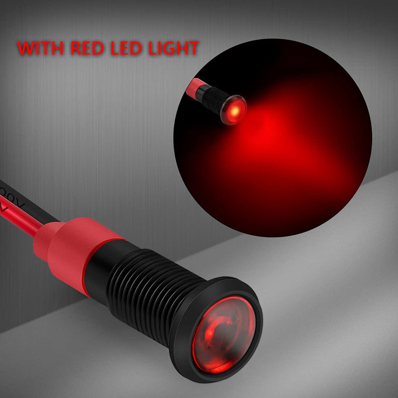 DaierTek 1/4" 12 Volt LED Indicator Light 6mm 12V Red Pilot Lamp IP67 Waterproof Aluminum Metal Material Marine Black Bezel with Wire Leads-10pcs