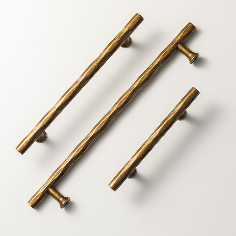 Goo-Ki Rhombus Cabinet Handles Antique Brass Drawer Pulls 3" c-c Zinc Alloy Kitchen Cabinet Hardware - 6 Pack Hammered Vintage Brass Bar Cabinet Pulls 3"(76mm) Center to Center