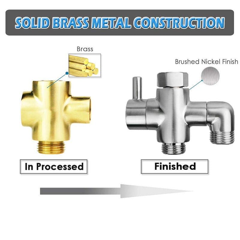 Shower Arm Diverter Valve Brass G1/2 3 Way Universal Bathroom Shower System Component Replacement for Handheld Shower Head and Fixed Spray Head, Brushed Nickel Brushed Nickle