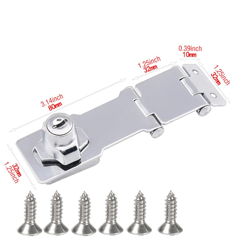 WANLIAN Heavy Duty Concealed Safety Hasp Lock, 2PCS Double Hinge Keyed, Flexible Link, Stainless Steel & Zinc Alloy, Indoor & Outdoor Use