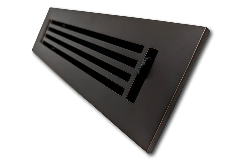 Madelyn Carter 2 x 12 Cast Aluminum Linear Bar Vent Cover with Damper - Oxidized Bronze (Overall: 3.75 x 13.5) | Floor Register - Wall Register