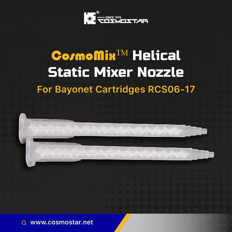 CosmoMix Helical Static Mixer Nozzle Tube Tip, Bayonet Connection, 4 In, 17 Elements, 50 Pcs Epoxy Mixing Nozzle Tip, Static Mixer Plastic Resin Mixing For AB Glue Acrylic Adhesive Gun Mixer RCS06-17S RCS06-17L