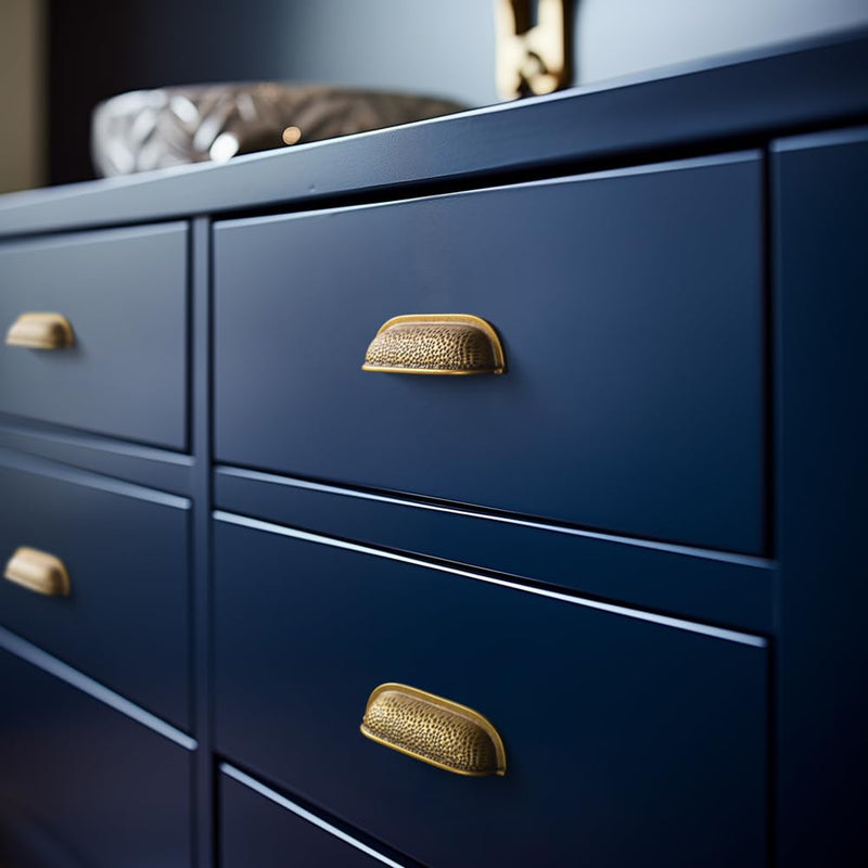 Goo-Ki 6 Pack 3 Inch Antique Brass Cabinet Cup Pulls – Hammered Texture with Curved Edges, Elegant Drawer Bin Handle for Kitchen & Furniture 3 Inch Center to Center