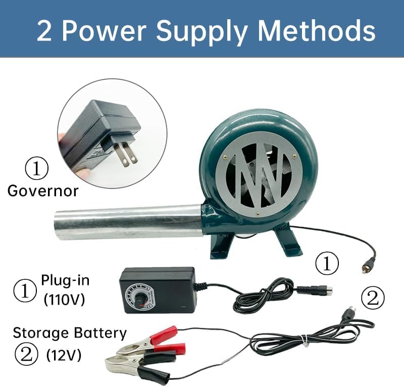 Variable Speed Dual Blower Fan 12V-120V, Charcoal Chimney Starter for BBQ&Mini Forge(80W) Medium