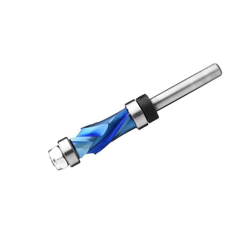 Compression Spiral Flush Trim Router Bit Top & Bottom Bearing 1/2 inch Cutting Dia with 1/4 inch Shank with Nano Coated Pattern Solid Carbide Template Woodworking Tool FRCT2 1/2"Dia +1/4" Shank