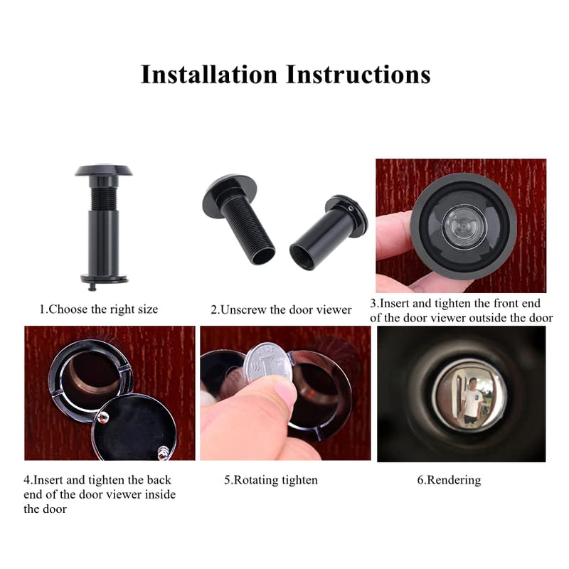 Door Viewer Peephole 200 Degree Zinc Alloy with 16 mm/0.63 inch Drill Bit for 1-1/2" to 2-3/8" Doors (Black) Black