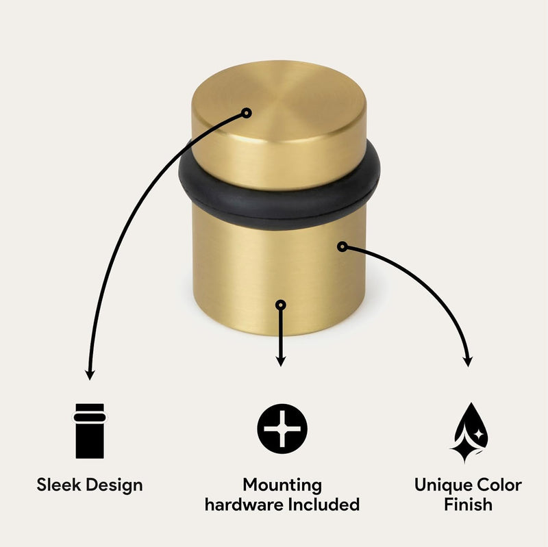 MEGA HANDLES Floor Door Stopper - Gold Door Stopper Quickly Installed Wall Protector, Wall Protectors from Door Knobs, Door Stop Floor Mount with mounting Hardware Included - Satin Brass - 1.5 Inch