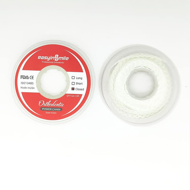Dental Orthodontic Elastic Chain Braces Rubber Bands Power Chains for Orthodontic Treatment (White, Closed) White