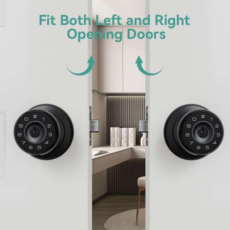 Fingerprint Door Lock,4 in 1 Smart Door Knob with Keypad Code,Biometric & App Control,Auto-Lock,Keyless Entry Door Locks for Bedroom,Home,Garage,Apartment,Office,Warehouse