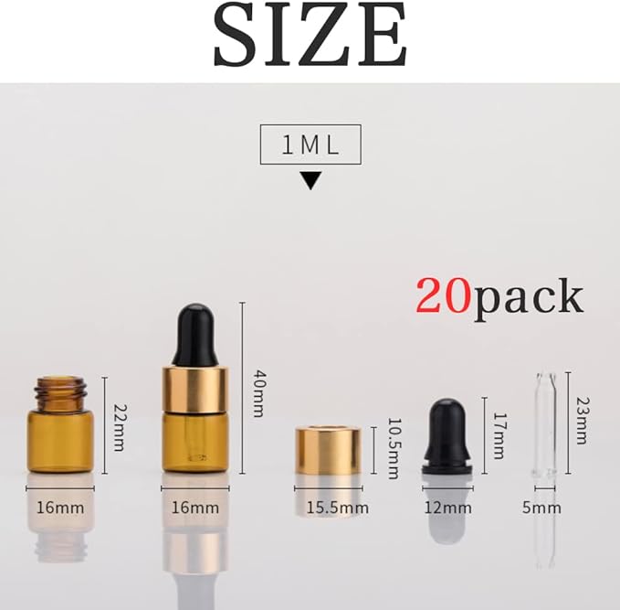 HIRAISM Light Filtering Bottle, Dropper, Small Bottle, Aroma Oil, Essential Oil, Refill, Storage, Glass, Gold Lid, Brown, Set of 20 (0.04 fl oz (1 ml) - NewNest Australia