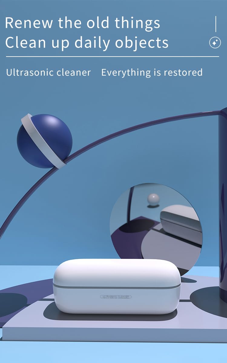 Ultrasonic Jewelry Cleaner 49kHz 10oz Portable Retainer Cleaner with Timer Professional Glasses Cleaner for Silver Ring Denture Watch
