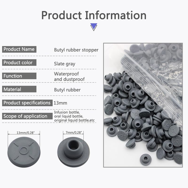 1000pcs Butyl Rubber Stopper Plug 13mm，Self Healing Injection Ports Solid Seal