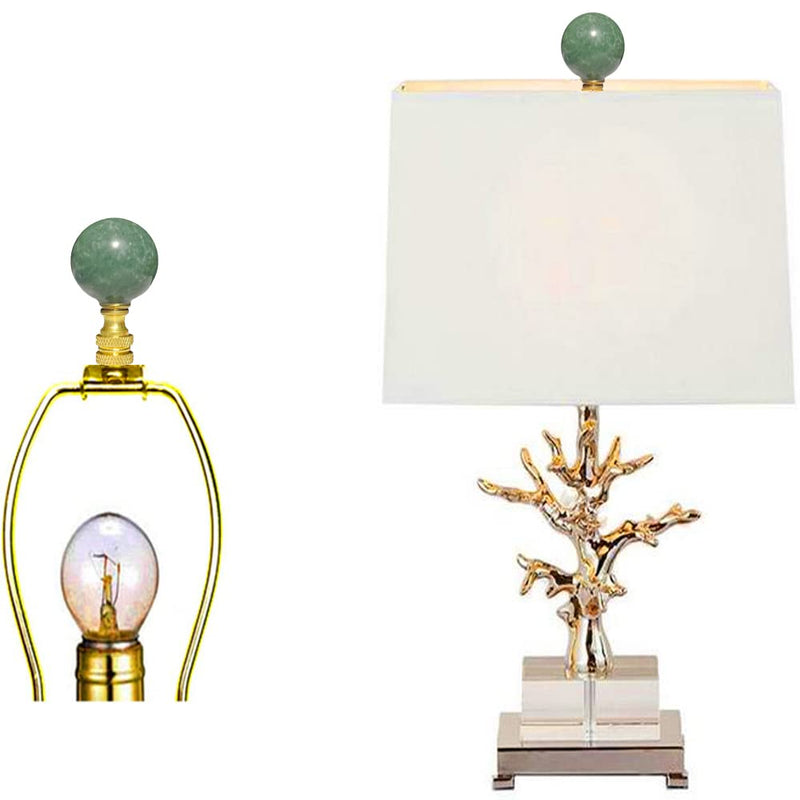 2Pcs Green Natural Stone Shaped Lamp Finial 2 Inch Lamp Shade Finial Decoration Accessories with Polished Brass Base Style A