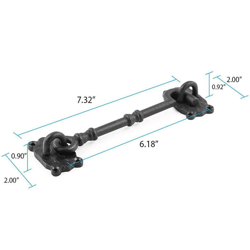 Renovators Supply Manufacturing Door Latch Lock 7.3 in. Black Wrought Iron Hook and Eye Latch for Door with Mounting Hardware Pack of 3 7.3-inch