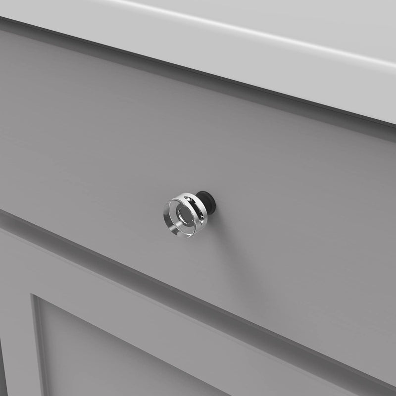 Hickory Hardware 10 Pack Solid Core Kitchen Cabinet Knobs, Luxury Cabinet and Dresser Knobs, Handle Pulls for Doors & Drawers, 1 Inch, Crysacrylic with Matte Black, Midway Collection