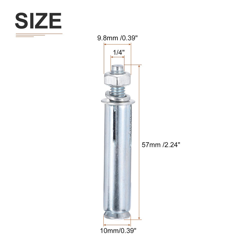 1/4" x 2-1/4" Hex Nut Sleeve Anchors - 10Pack - Good for Concrete Dry Brick Block Walls - Carbon Steel - Silver 10 1/4" x 2-1/4"