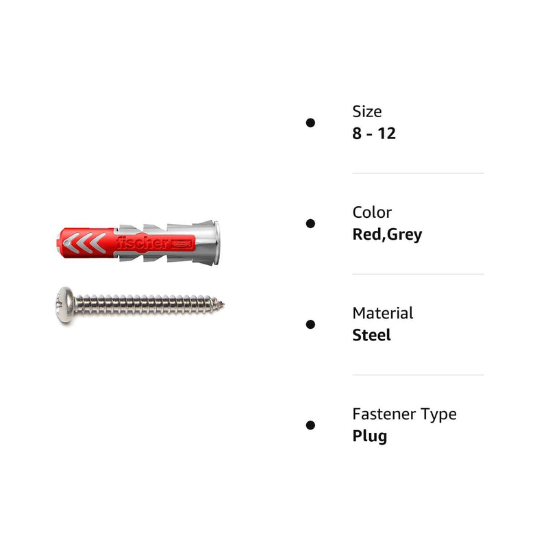 fischer DuoPower 5/16" x 1-5/8" S PH, 50 Plugs & 50 Screws, Powerful Universal Plug with Intelligent 2-Component Technology for Fastenings in Concrete, Bricks, Drywall, Chipboard, etc 5/16" x 1-5/8"