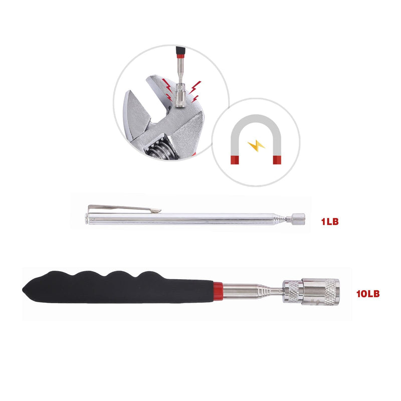Magnetic Pick Up Kit 5pc, With 1lb And 10lb Pick Up Rod, Square 360 Swivel Adjustable Inspection Mirror And Flexible Led Flashlight, Magnetic And Telescopic