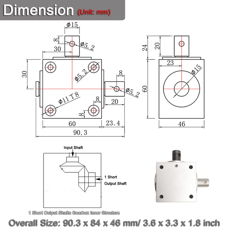 1:1 Right Angle Tapered Bevel Gearbox 1.5 Module 20 Teeth 90° Angle Drive Steering Gear Device Simple Mechanical DIY Module with 15mm Shaft Radial Mounting 1 Output Shaft