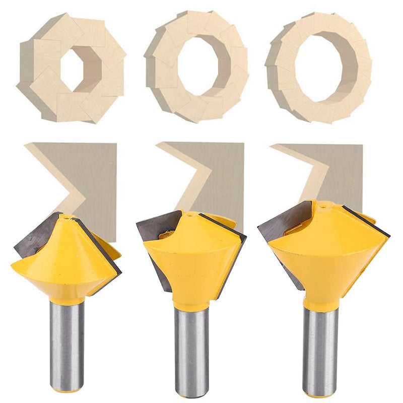 3pcs/Set Router Bit, 1/2" ShankBird's Mouth Glue Joint Woodworking Milling Cutter for Boxes Drawers Chests