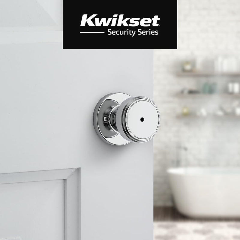 Kwikset Maven Interior Privacy Door Knob with Lock, Round Door Handle for Bathroom and Bedroom, Polished Chrome Keyless Turn Lock Doorknob, with Microban Protection