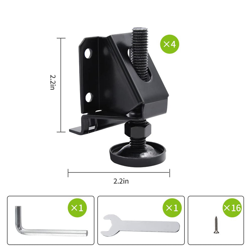 DkOvn 4/8/16 Pack Heavy Duty Leg Leveler, Leveling Feet, Adjustable Furniture Leveler Legs, with Screws, Lock Nuts and Wrench, 2 inch Adjustable Height, for Furniture, Table, Cabinets(4 Pack Black) 4 Pack