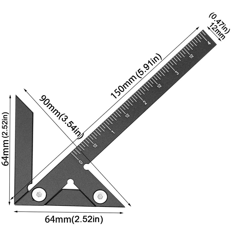 Aluminum Imperial Circle Center Positioning, 45/90 Degree Positioning Ruler, Right Angle Positioning, Centerline Positioning, Multi-Function Arrow Ruler, High-Precision Measuring Ruler,044BK Black(Imperial) - NewNest Australia