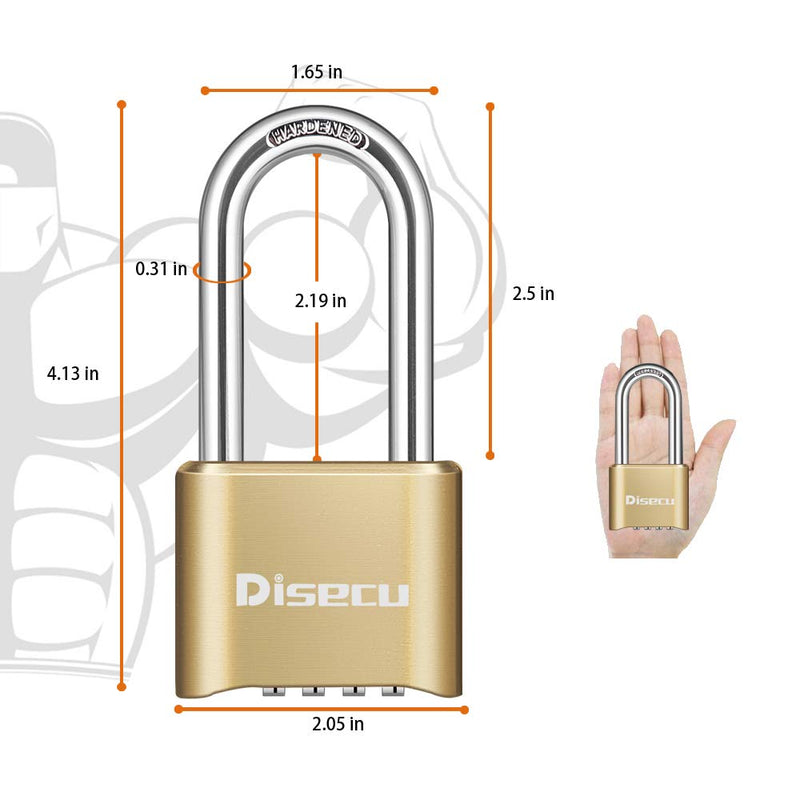 Heavy Duty 4 Digit Combination Lock 2.5 Inch Long Shackle Outdoor Waterproof Padlock for School Gym Locker, Fence, Gate, Case, Hasp Storage (Brass, 2 Pack) Brass