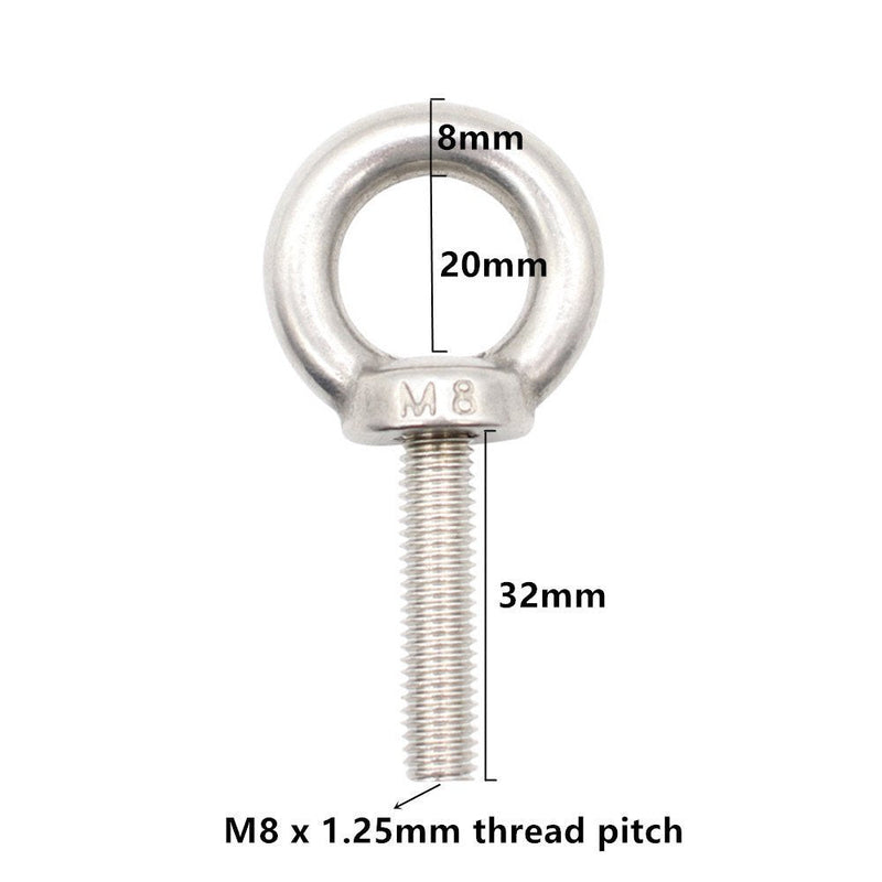 Eowpower 5 Pieces Stainless Steel M8 x 32 mm Ring Eye Bolts