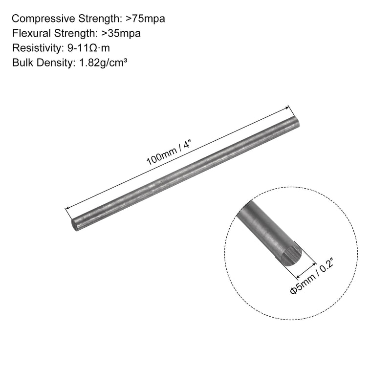 PATIKIL Graphite Rod Graphite Stirring Rod Cylinder Stick Carbon Rod 100x5mm Black for Electrode, Melting Casting, Crucibles, Pack of 5