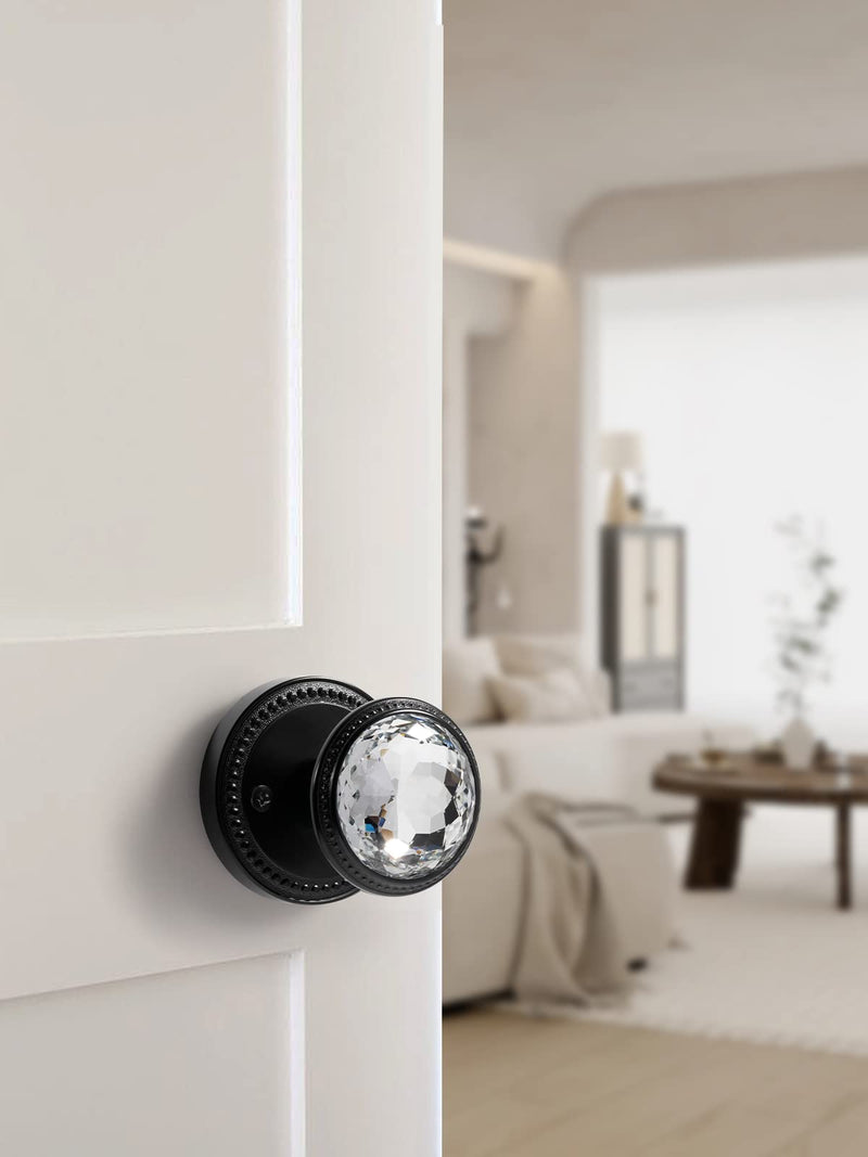 1 Pack Black Door Knobs Crystal Door Knob Passage Door Knob for Hall and Closet Glass Matte Black Zinc Alloy 1 Blakc-Passage