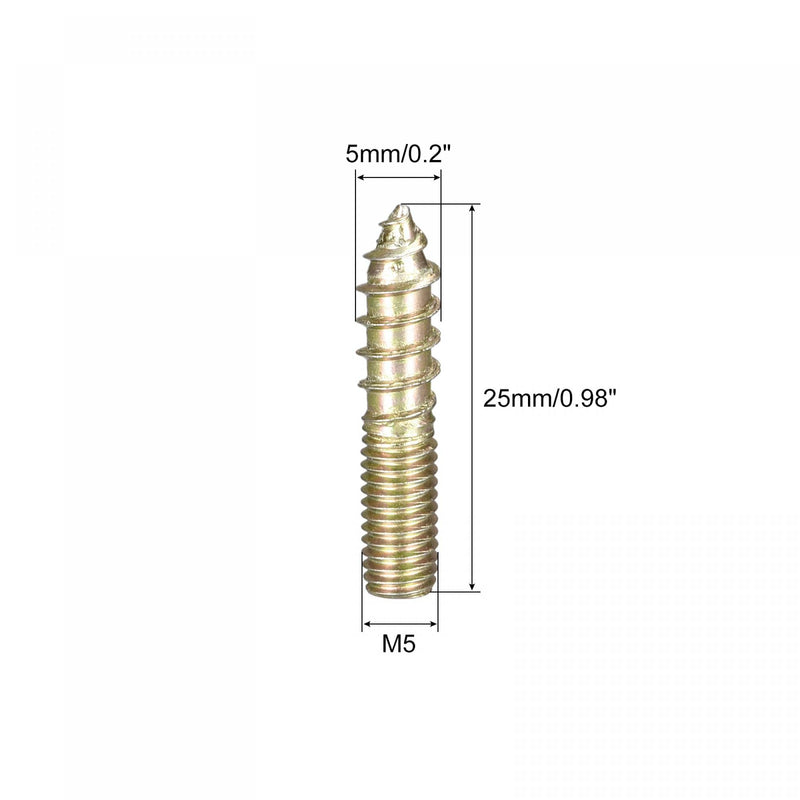 uxcell M5x25mm Hanger Bolts, 12pcs Double Ended Thread Dowel Screws for Wood Furniture