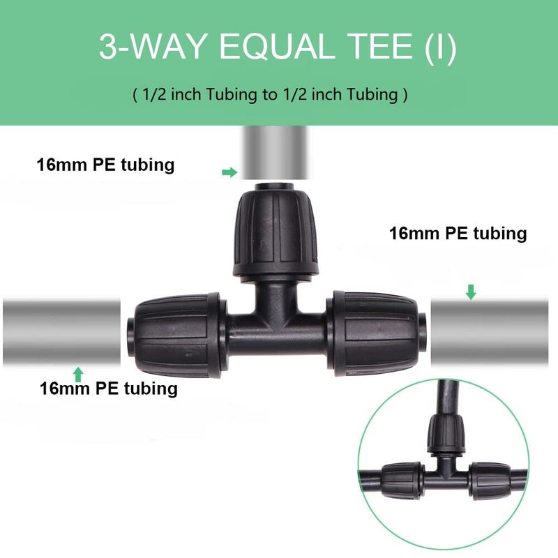 Drip Irrigation Parts for 1/2" Tubing: Drip Hose Connectors for Garden Irrigation System - Splitters for Irrigation Fitting Barbed Tee (10pcs) 1/2" TEE