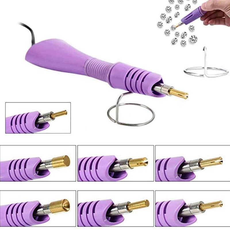 Hotfix Applicator, 7 in 1 Hot Fixed Wand Bedazzler Kit, Rhinestones Setter Wand Tool with 7 Different Tip Sizes, DIY Bedazzler Kit with Rhinestones with Support Stand (American standard (purple)) american standard (purple)