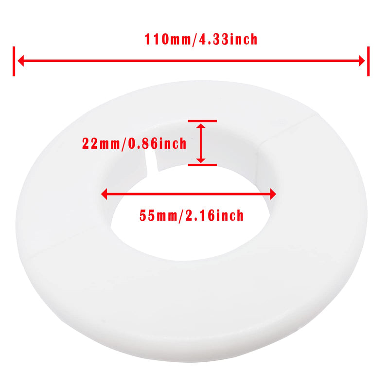 OD 4''X ID 2''X H 0.8'' Floor And Ceiling Plate Cover Split Flange,Wall Hole Decorative Cover For 55mm Diameter Pipe(White,2pcs) Small