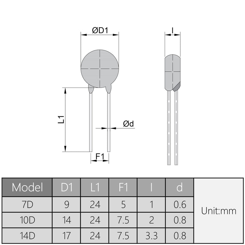Fielect 10Pcs Voltage Dependent Resistors AC 175V 14D271K/F7.5 Radial Lead Disc Varistors 10Pcs 14D271K 175V 24mm