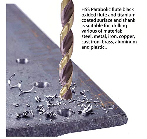Hss Drill Bit Set 29/64 in. Jobber Twist Parabolic Flute Golden/Black 3-Flat Shank Drill Steel Metal-5Pcs 29/64"(5Pcs)