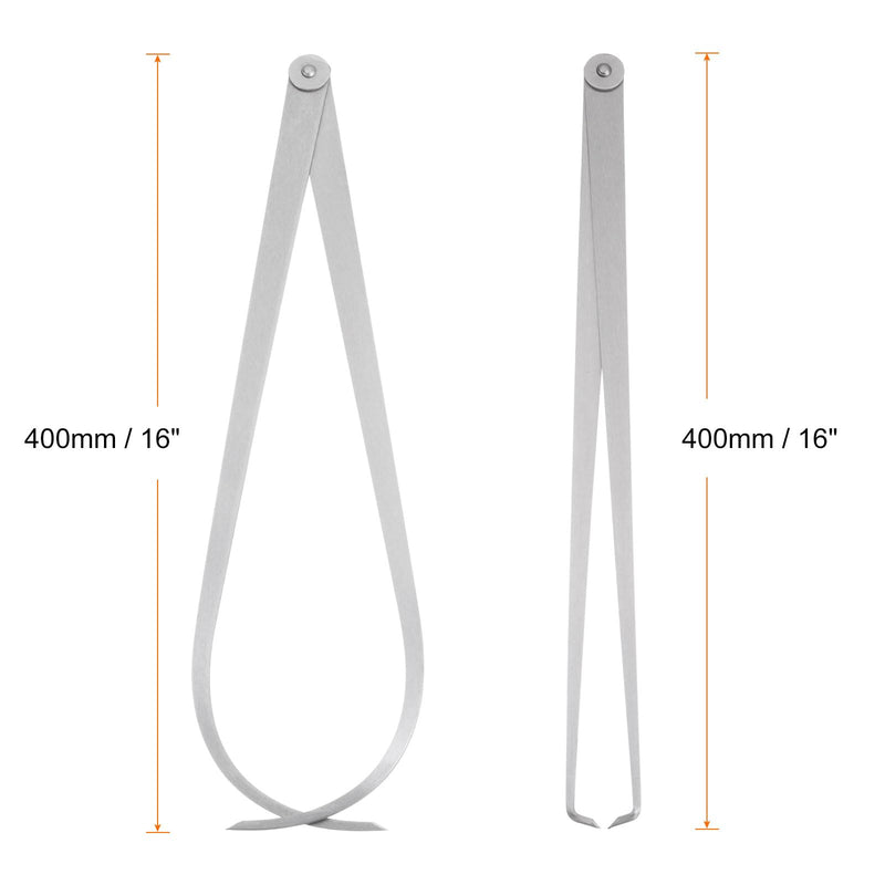 HARFINGTON 2pcs Firm Joint Inside/Outside Caliper 400mm 16 Inch Tool Steel Firm Friction Joint Internal Measurement Tool for Carving Shaping Modeling, Silver 400mm/16 Inch 2
