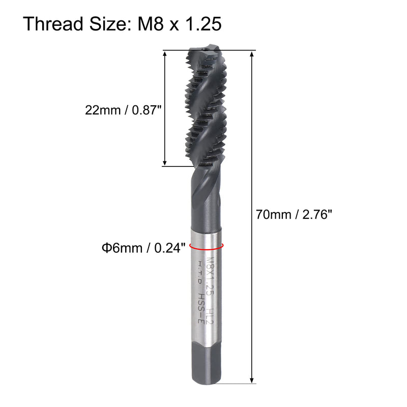 uxcell M8 x 1.25 Spiral Flute Thread Tap, Metric Machine Threading Tap HSS Nitriding Coated, Round Shank with Square End, H2 Tolerance, 2pcs