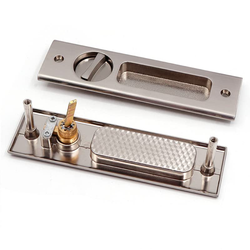 CCJH Sliding Door Lock Invisible Recessed Handle Latch with Keys for Pocket Door Barn Wood Door Interior Privacy Furniture Hardware Silver