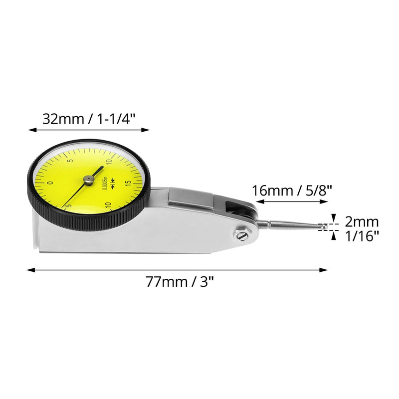 QWORK Dial Test Indicator, Narrow Area Measurement 3/8'' and 5/32'' Steel Dovetail Clamps, 0.030" Test Indicator 0. 0005" GR Dial Reading 0-15-0