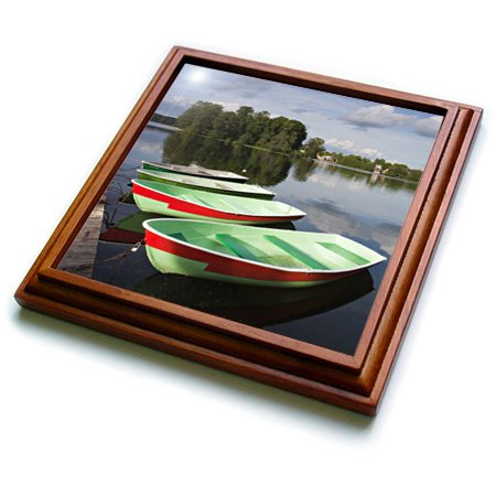 3dRose Lithuania, Trakai Historical NP, Lake Galve Boats EU46 WBI0138 Walter Bibikow Trivet with Ceramic Tile, 8 by 8", Brown