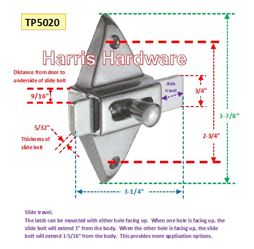 Harris Hardware TP5020-B Slide Latch 2-3/4" Center to Center Die Cast 1 Count (Pack of 1)