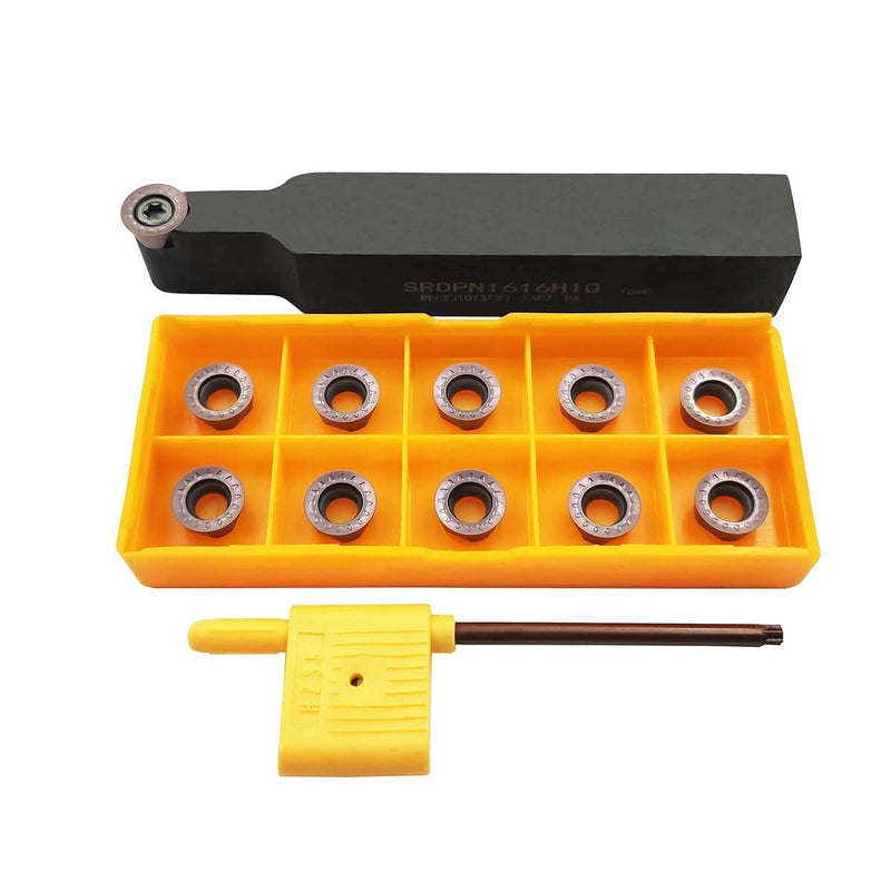 11pcs RPMT10T3 MOE R5 Indexable Carbide Milling Inserts Blade Milling Cutter with 5/8"/16mm SRDPN1616H10 Indexable Carbide Milling Tool Holder Metal Lathe Cutting Tools