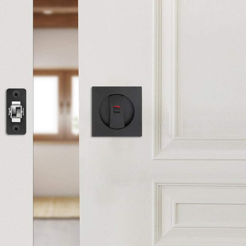 Pocket Door Hardware,Black Privacy Square Pockets Doors Lock, Pocke t Doo r Latch,Matte Black Contemporary Pocket Doors with Privacy Lock,Sliding Door Lock,1 Pack