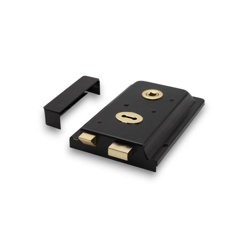 Infinity Decor Fluted Epoxy Black Rim Lock Latch Set – Traditional Cast Iron Locks Security for Garden Gates and External Sheds Doors