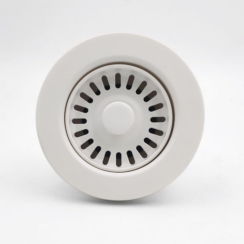 3-1/2 Inch Polymer White Sink Drain Assembly with Basket Strainer and Stopper for Quartz, Granite or Fireclay Kitchen Sinks, with 2 Removable Basket Strainers White-2 Strainers