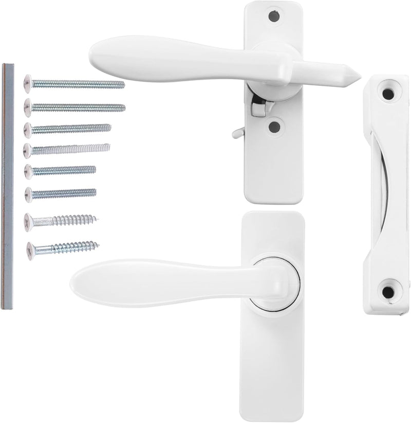 Ideal Security in-Swinging Handle Set for Storm and Screen Doors with Locking Inside Latch, Surface Mount, Swing in Screen Door Handle, White