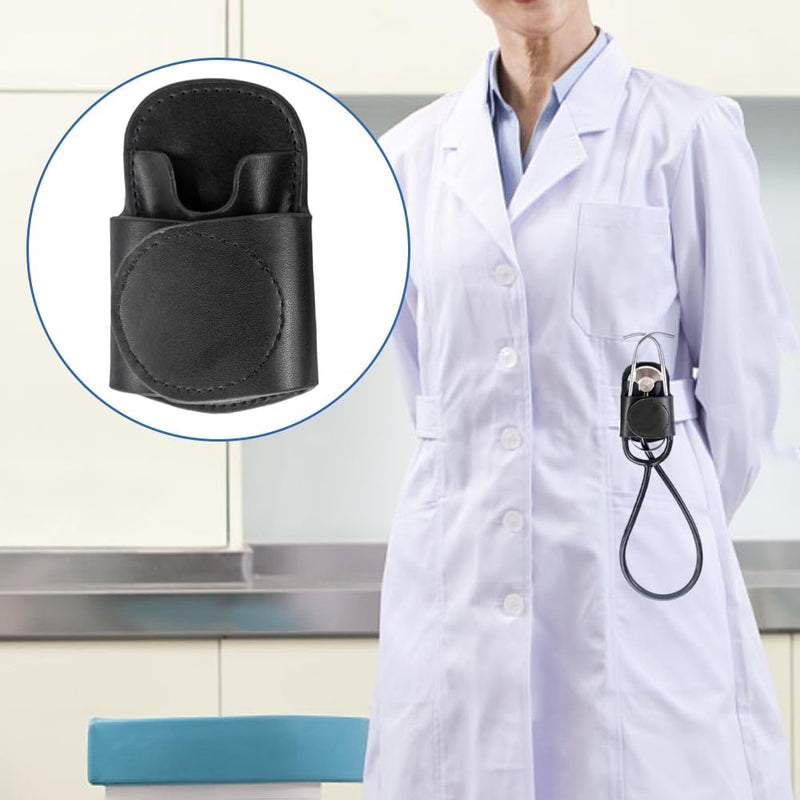 Stethoscope Hip Holder Clip for Nurses EMTs & Medical Students, PU Leather Belt Holster for Scrubs Pockets & White Coats, Hands Free Stethoscope Holder Fits Littmann & Most Stethoscopes Black PU Leather Black