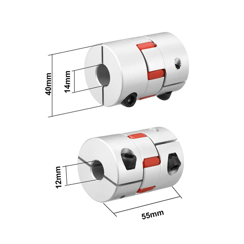 12mm to 14mm Shaft Coupling, L55 x D40 Flexible Clamp Jaw Shaft Coupling, Flexible Beam Shaft Coupler Joint Connector for 3D Printer,DIY Robots, CNC Machine,Motor Accessories 12mm to 14mm, D40xL55 1